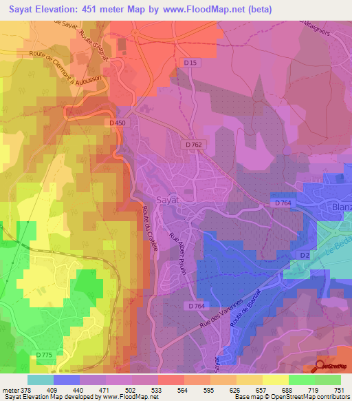 Sayat,France Elevation Map