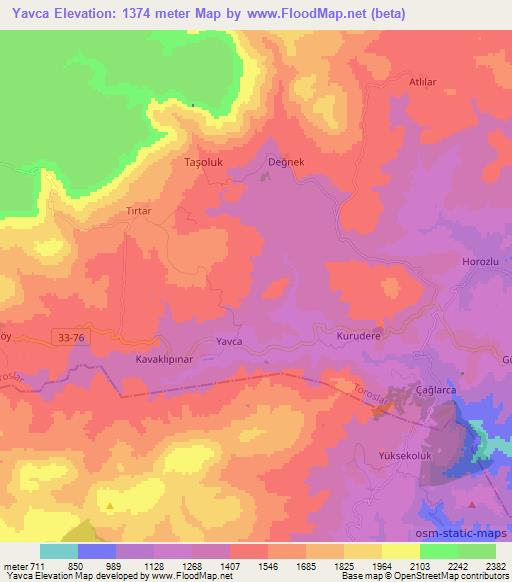 Yavca,Turkey Elevation Map