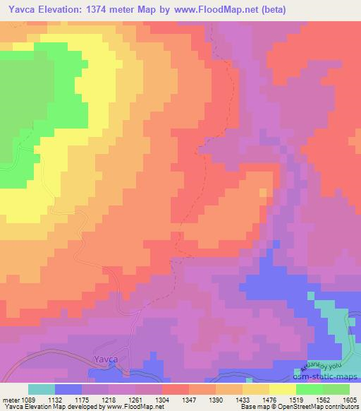 Yavca,Turkey Elevation Map