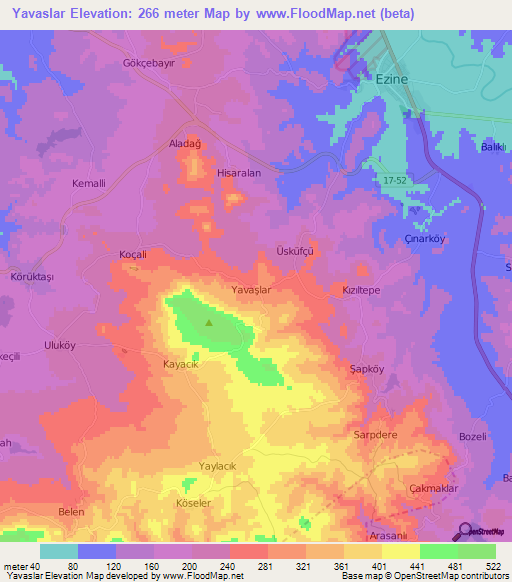 Yavaslar,Turkey Elevation Map