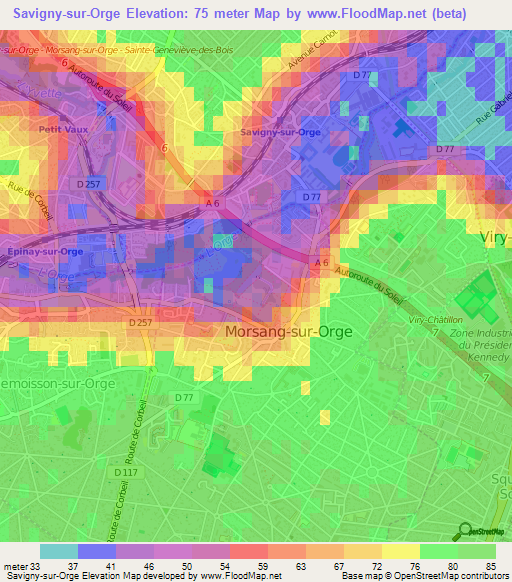 Savigny-sur-Orge,France Elevation Map