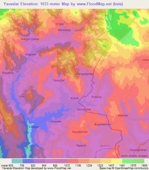 Yavaslar,Turkey Elevation Map