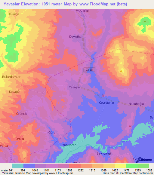 Yavaslar,Turkey Elevation Map