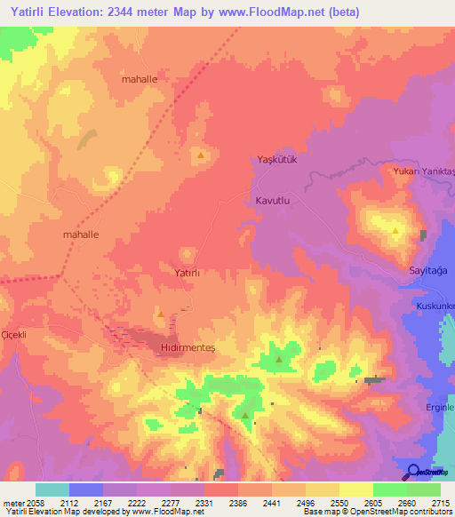 Yatirli,Turkey Elevation Map