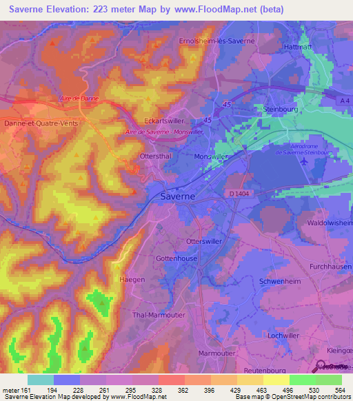 Saverne,France Elevation Map