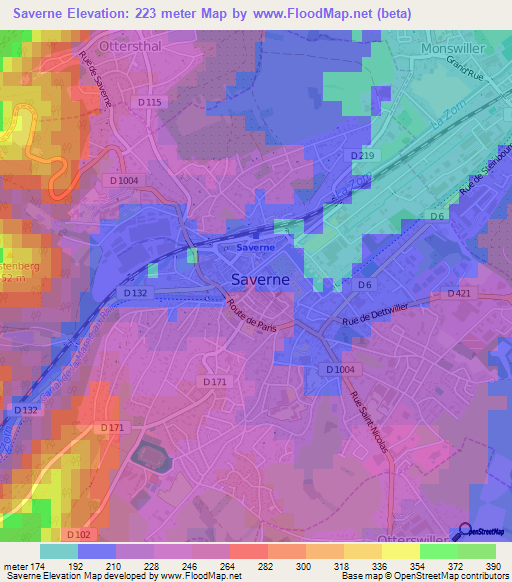 Saverne,France Elevation Map