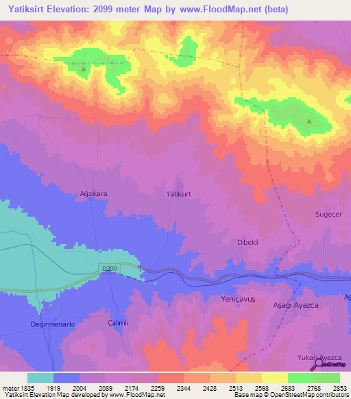 Yatiksirt,Turkey Elevation Map