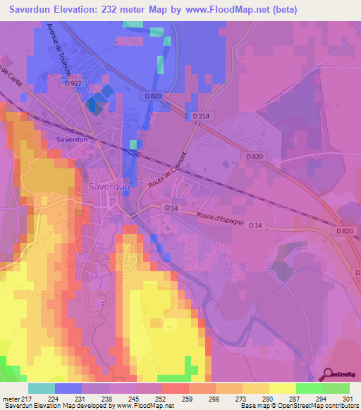 Saverdun,France Elevation Map