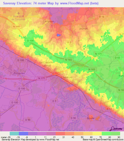 Savenay,France Elevation Map