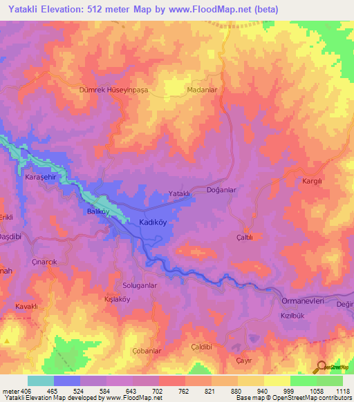 Yatakli,Turkey Elevation Map