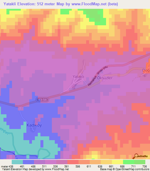 Yatakli,Turkey Elevation Map