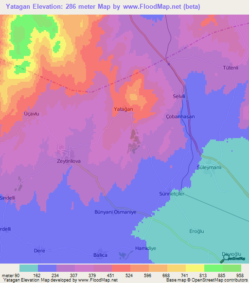 Yatagan,Turkey Elevation Map