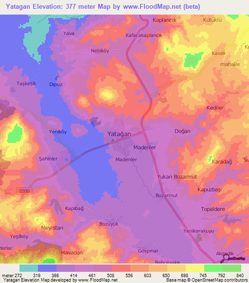 Yatagan,Turkey Elevation Map