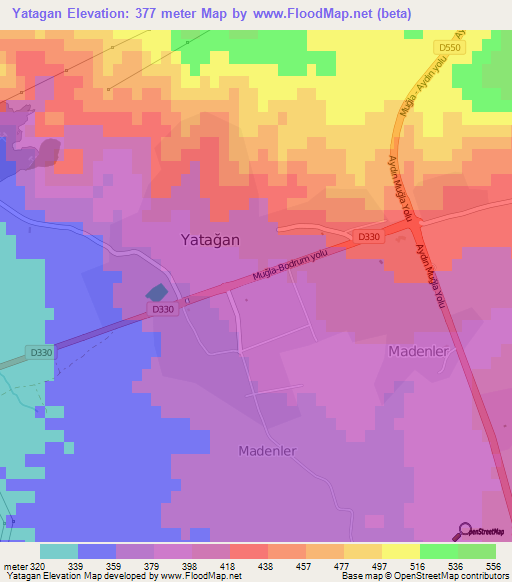 Yatagan,Turkey Elevation Map