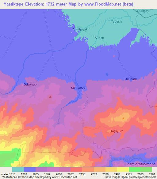 Yastiktepe,Turkey Elevation Map