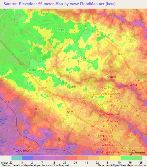 Sautron,France Elevation Map