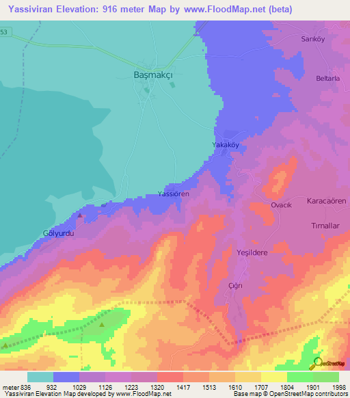 Yassiviran,Turkey Elevation Map