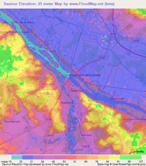 Saumur,France Elevation Map