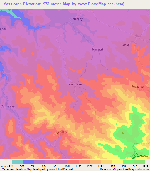 Yassioren,Turkey Elevation Map