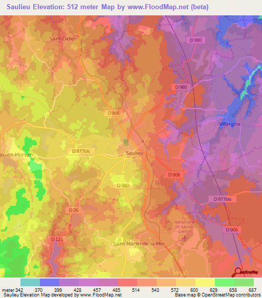 Saulieu,France Elevation Map