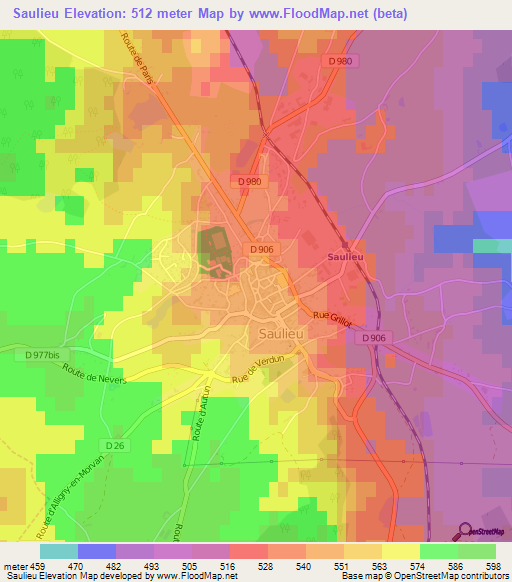 Saulieu,France Elevation Map