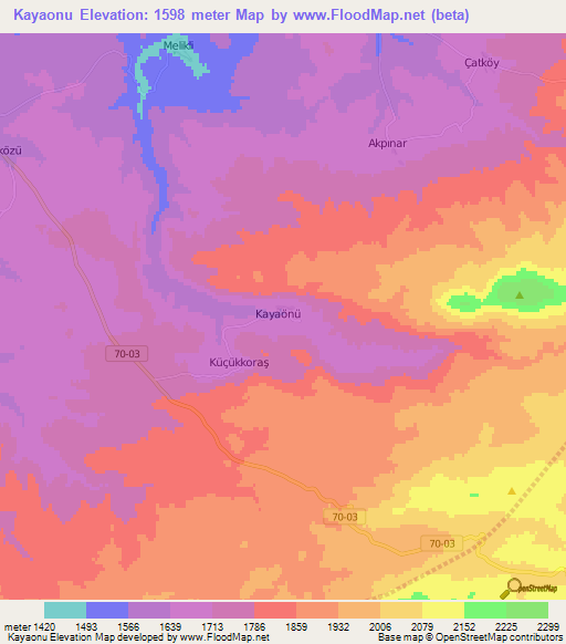 Kayaonu,Turkey Elevation Map