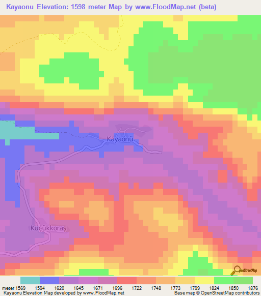 Kayaonu,Turkey Elevation Map