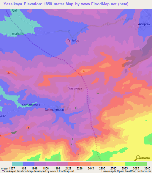 Yassikaya,Turkey Elevation Map