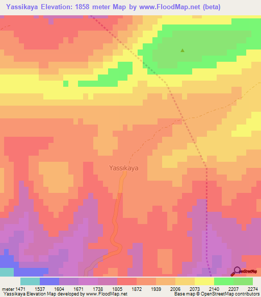 Yassikaya,Turkey Elevation Map