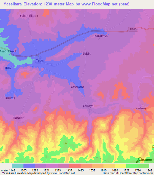 Yassikara,Turkey Elevation Map