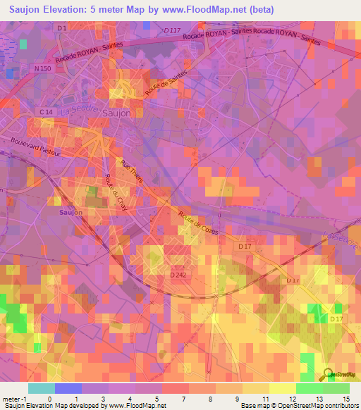 Saujon,France Elevation Map