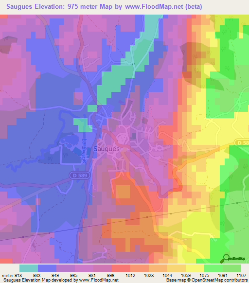 Saugues,France Elevation Map