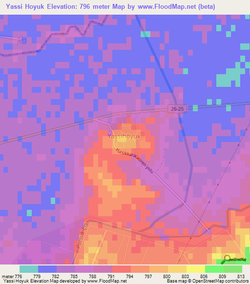 Yassi Hoyuk,Turkey Elevation Map