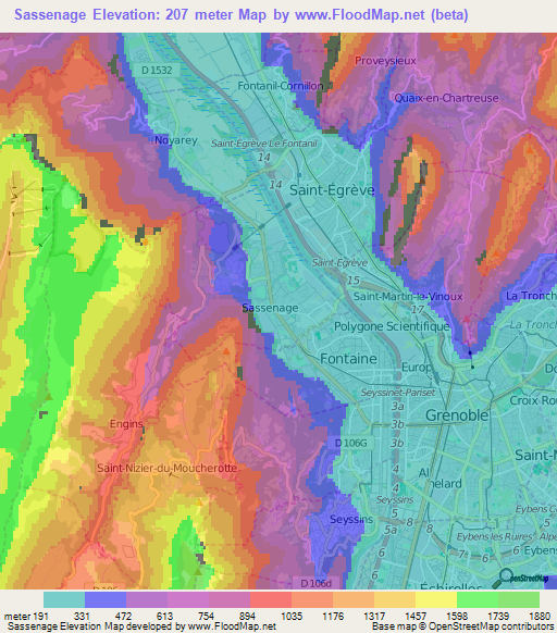 Sassenage,France Elevation Map