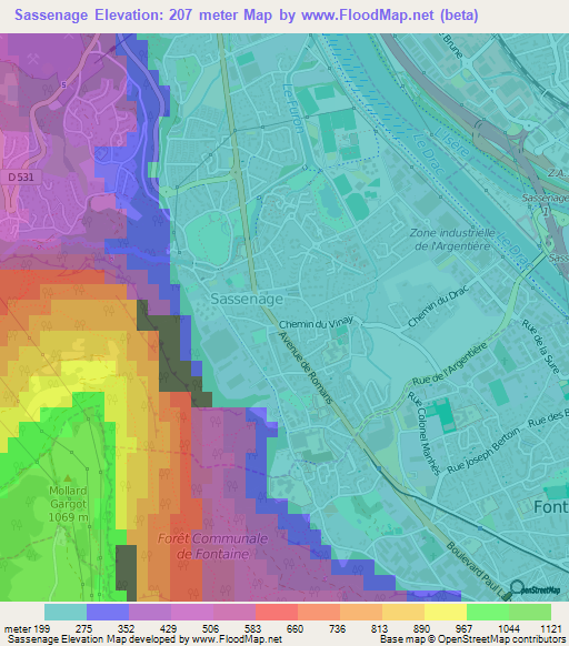 Sassenage,France Elevation Map