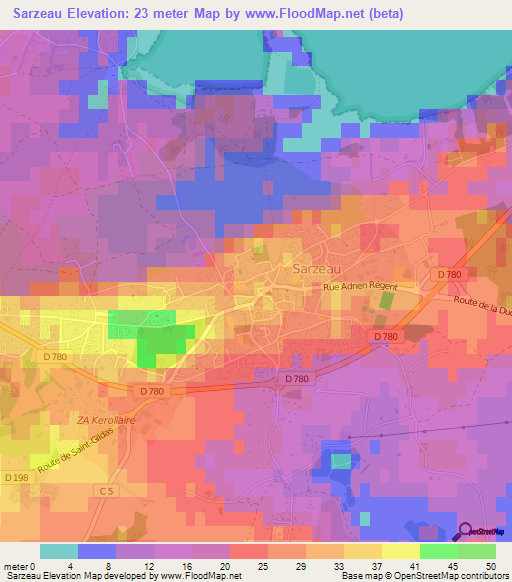 Sarzeau,France Elevation Map