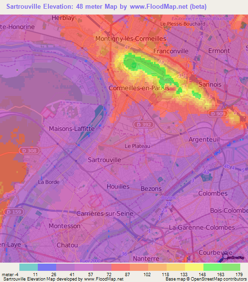 Sartrouville,France Elevation Map