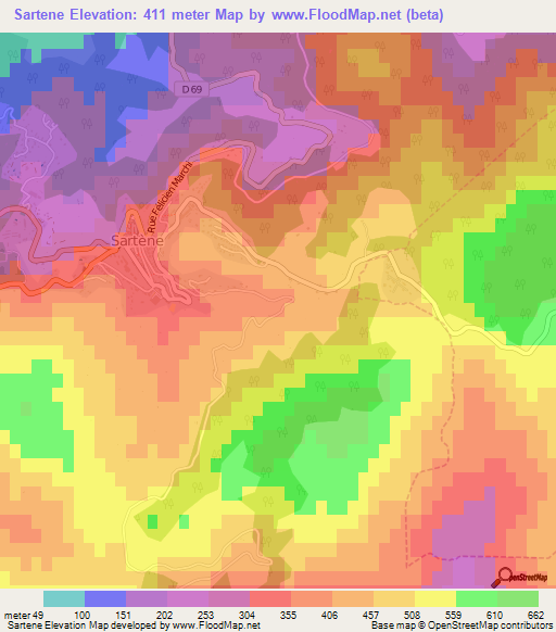 Sartene,France Elevation Map