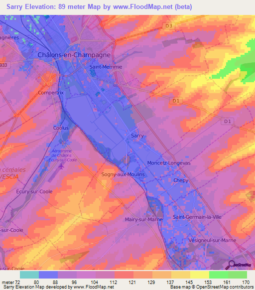 Sarry,France Elevation Map