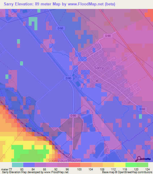 Sarry,France Elevation Map