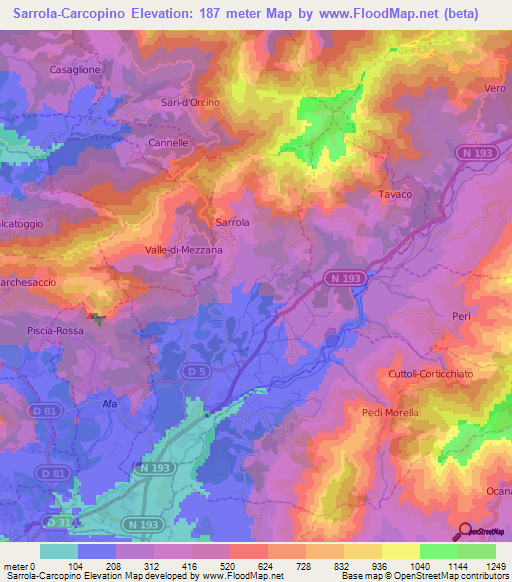 Sarrola-Carcopino,France Elevation Map