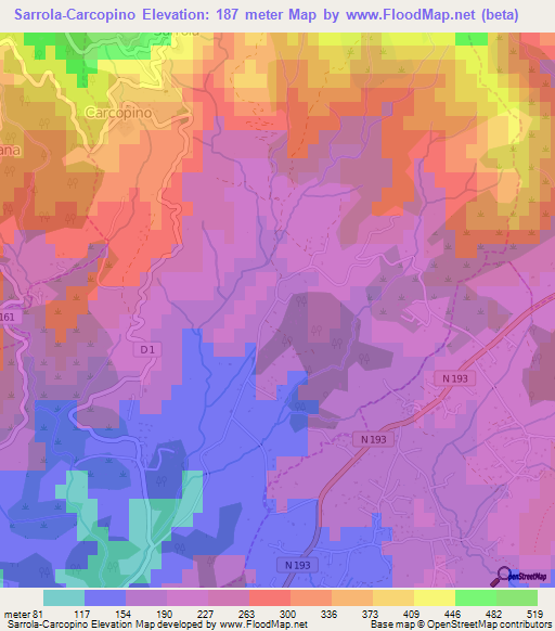 Sarrola-Carcopino,France Elevation Map