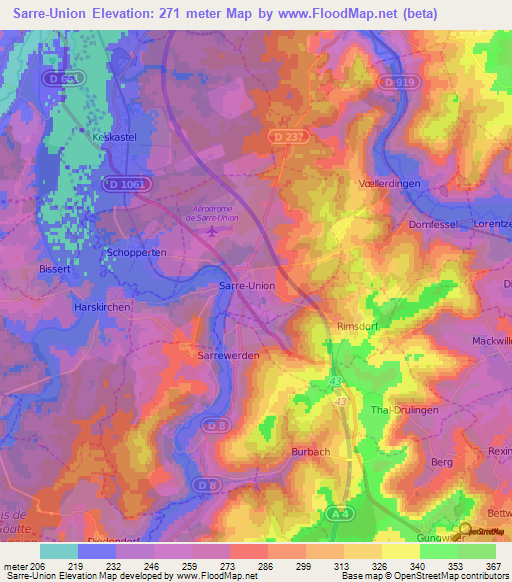 Sarre-Union,France Elevation Map