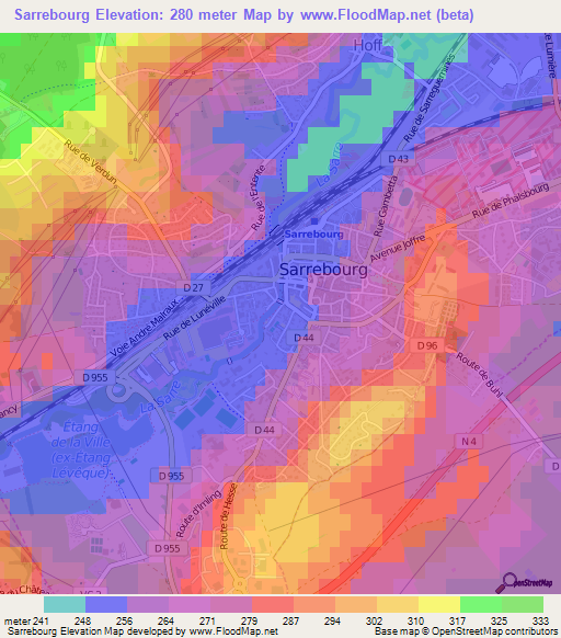 Sarrebourg,France Elevation Map