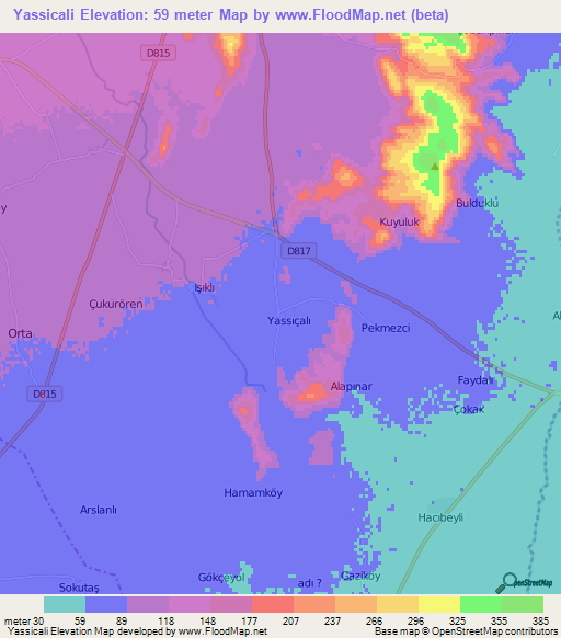 Yassicali,Turkey Elevation Map