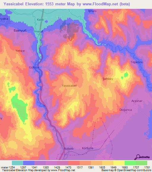 Yassicabel,Turkey Elevation Map