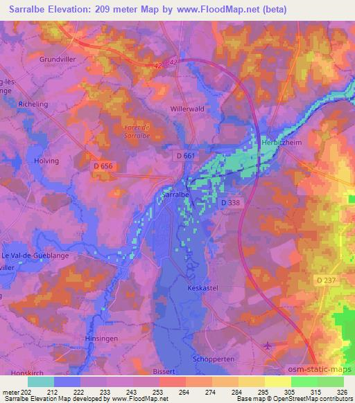 Sarralbe,France Elevation Map