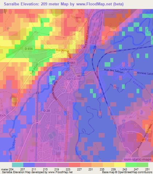 Sarralbe,France Elevation Map
