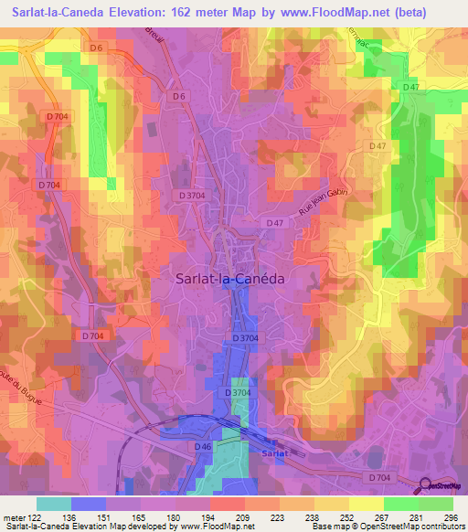 Sarlat-la-Caneda,France Elevation Map