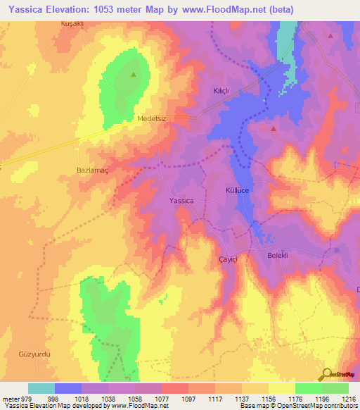 Yassica,Turkey Elevation Map